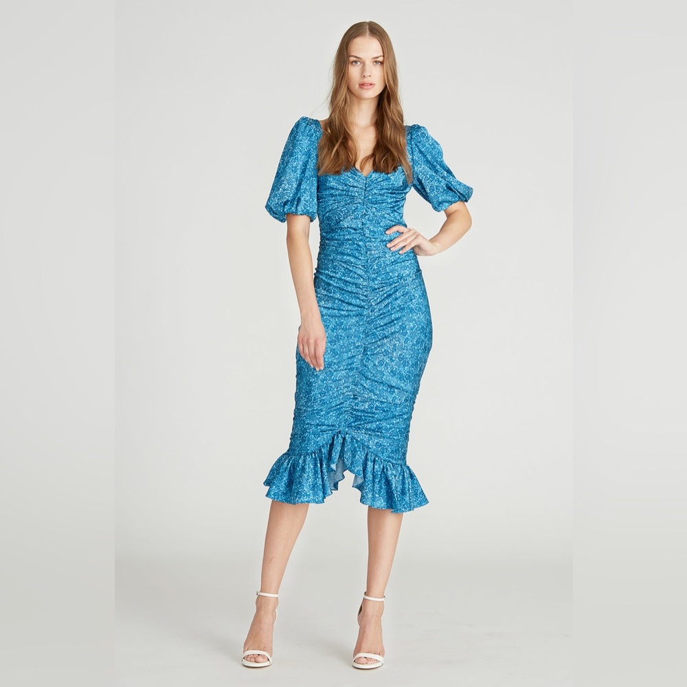 AMUR Alize Ruched Midi Dress - 8- New with Tags